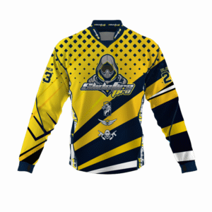 Custom Sublimated Speedsoft Jersey, Premium custom Speedsoft pants for Speedsoft and Airsoft, featuring fully customizable artwork, player name and number, chest padding, soft padded shoulders, softshell forearms, breathable mesh side and rear panels, and anti-slide thumbholes – designed for durability, agility, and protection in high-speed gameplay.